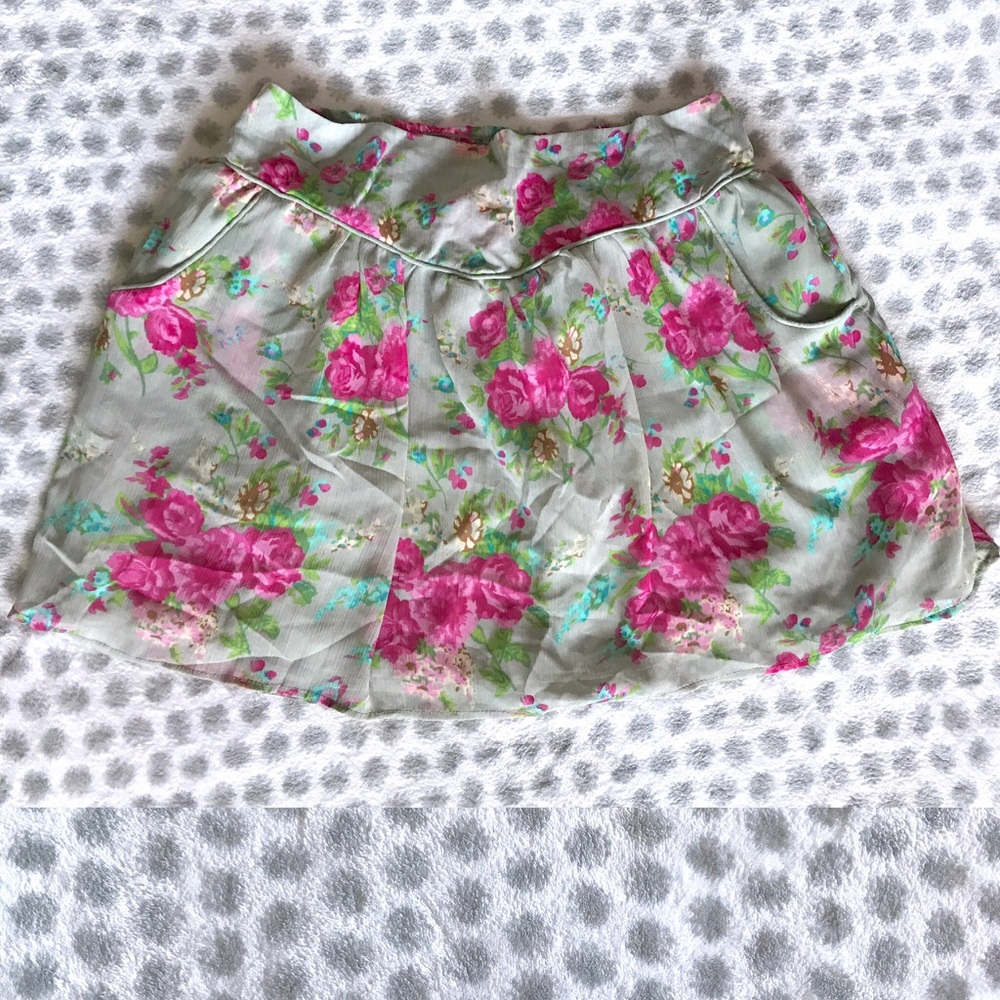 Green and pink floral print skirt - medium